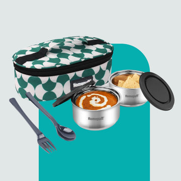 Steel Lunch Box- Set of 2, with Bag- Teal